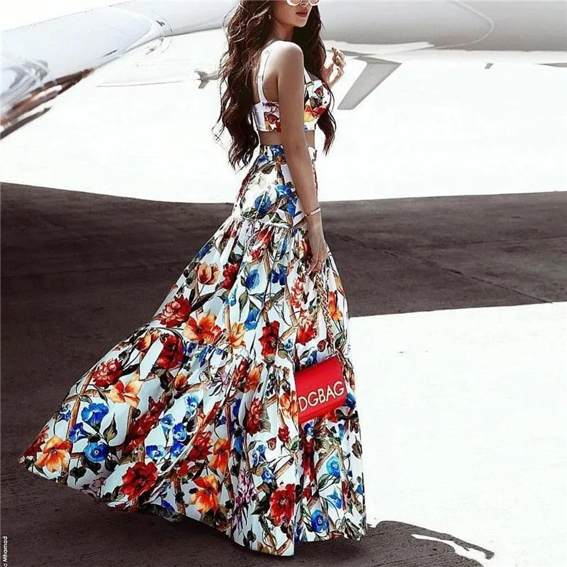 Beach Print Dress Sexy Party Night Elegant Maxi White Dress