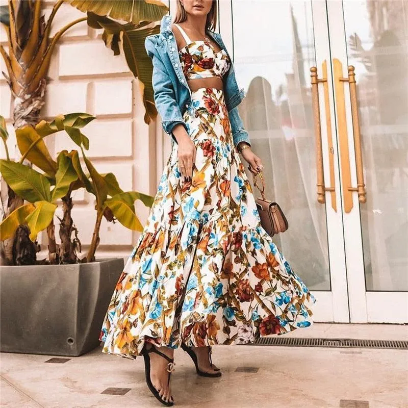 Beach Print Dress Sexy Party Night Elegant Maxi White Dress