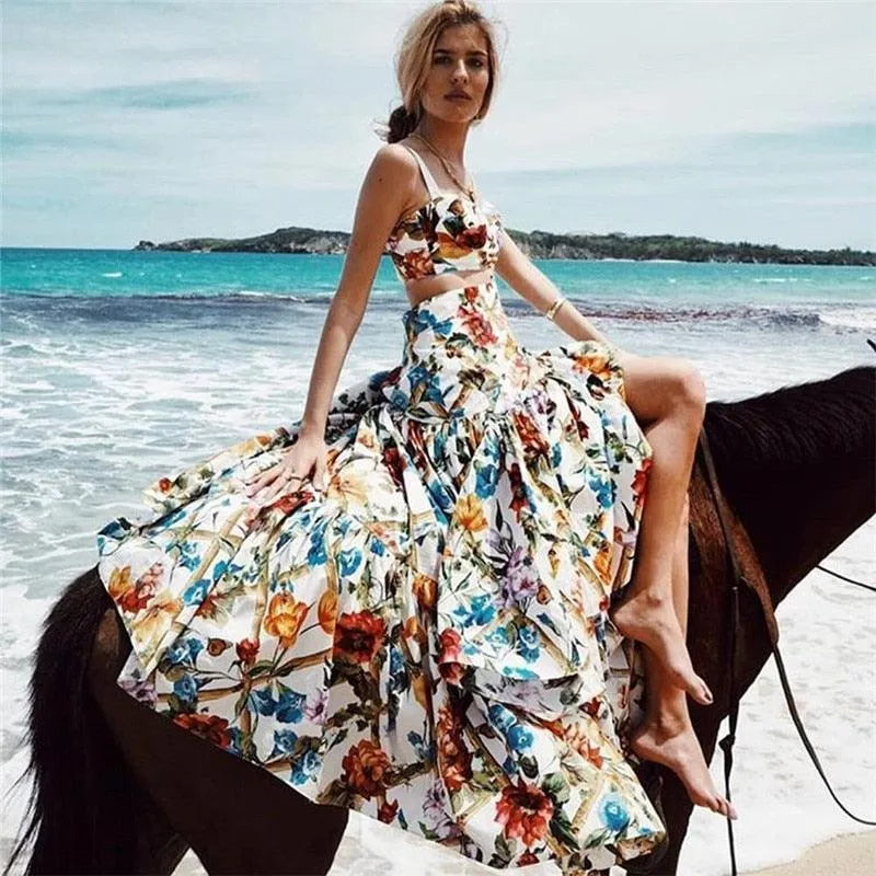 Beach Print Dress Sexy Party Night Elegant Maxi White Dress