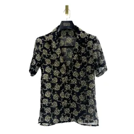 Black Beige Leaves Silk Shirt