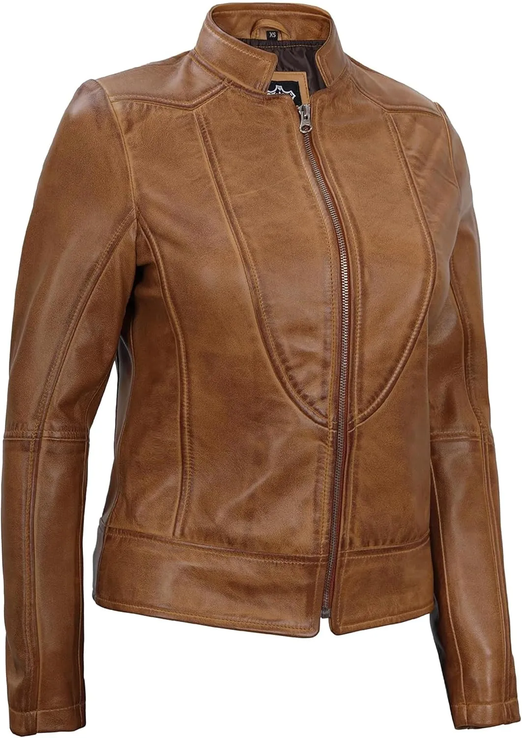 Blingsoul Leather Jacket Women - Cafe Racer Real Lambskin Womens Leather Jacket