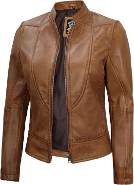 Blingsoul Leather Jacket Women - Cafe Racer Real Lambskin Womens Leather Jacket