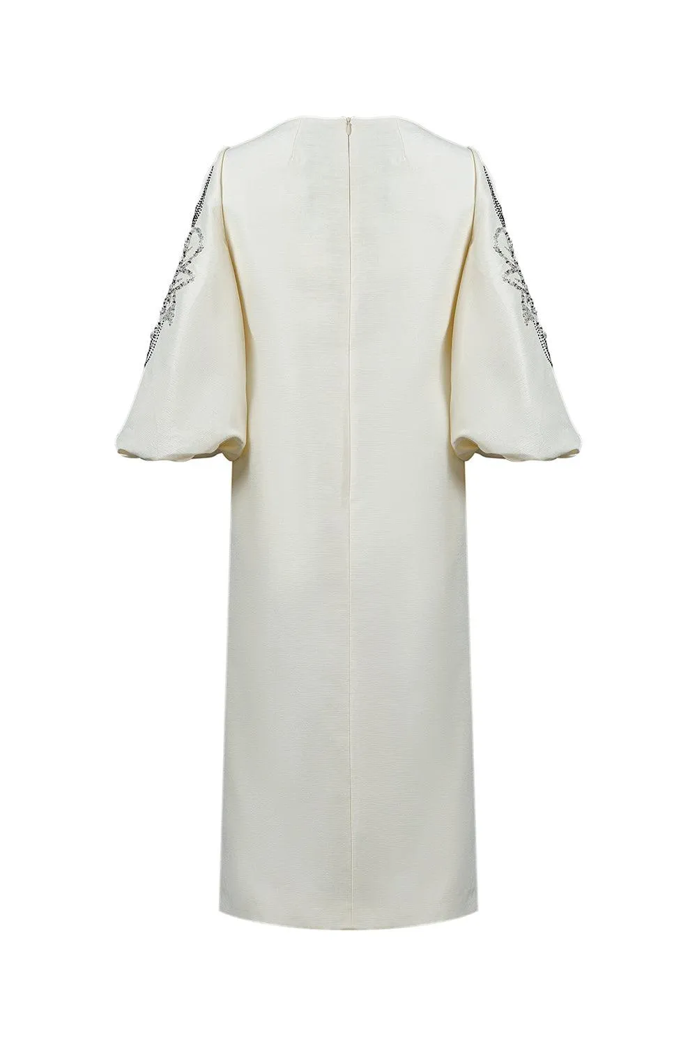 Catarina Trapezoid Boat Neck Taffeta Below The Knee Dress