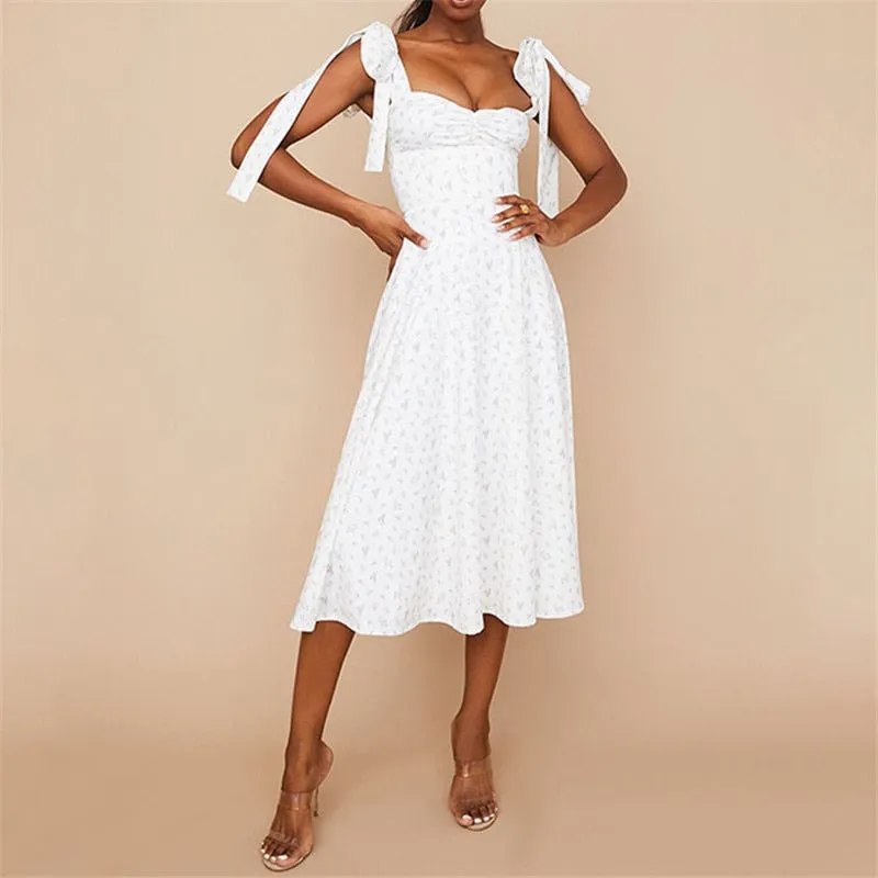 Clarissa Floral Print Knot Straps Dress