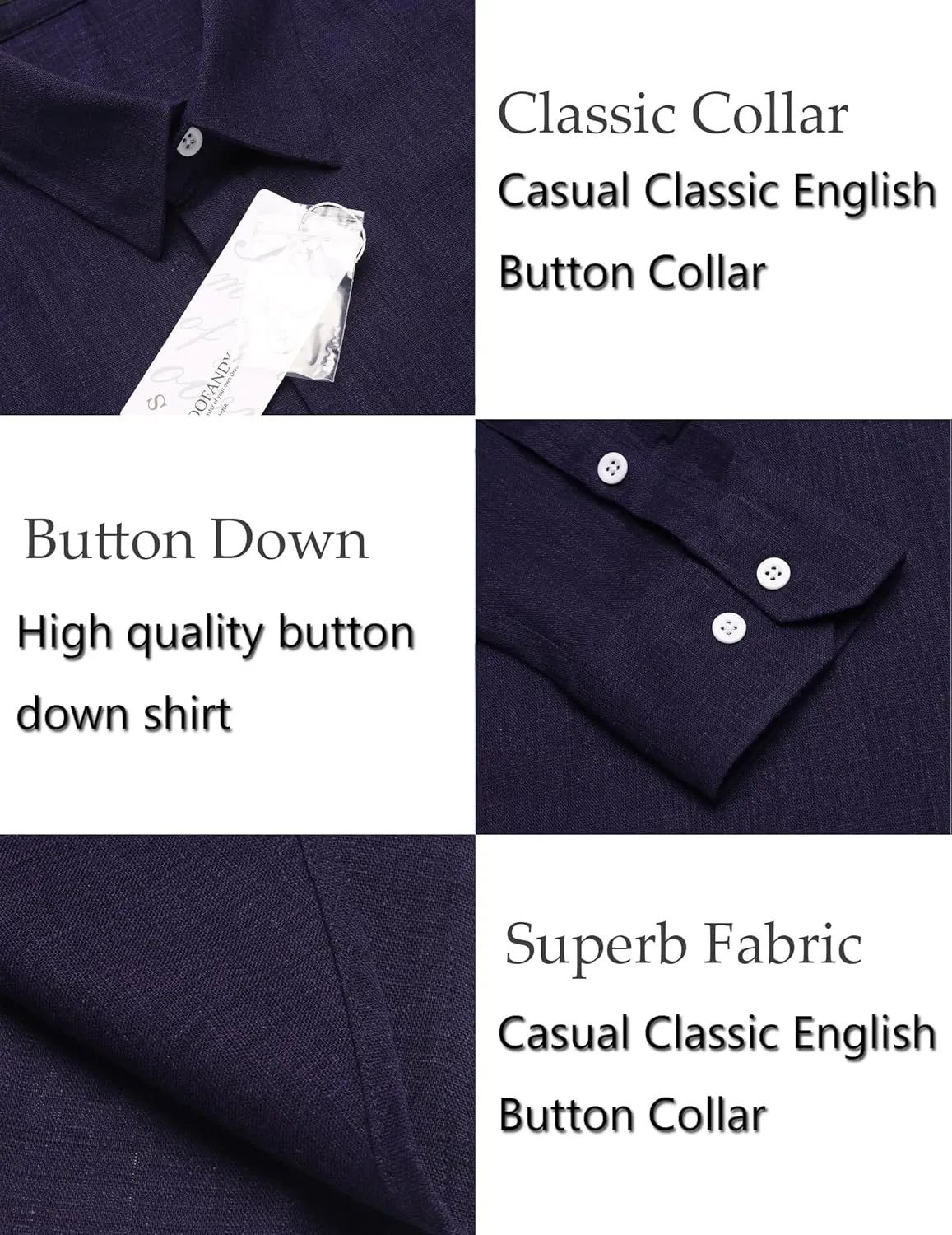 COOFANDY Men's Casual Button Down Shirt Long Sleeve Linen Chambray Shirt