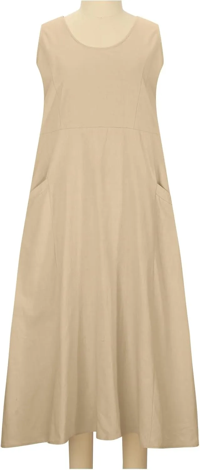 Cotton Linen Maxi Dress Women's 2025 Summer Boho Casual Beach Dresses Sleeveless Solid Long Sundress Vacation Outfits