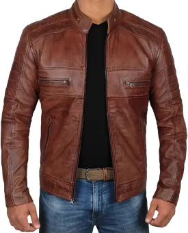 Decrum Real Leather Jacket Men - Motorcycle Black and Brown Leather Jacket