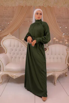Deluxe Soft Pearl Dress- Deep Olive