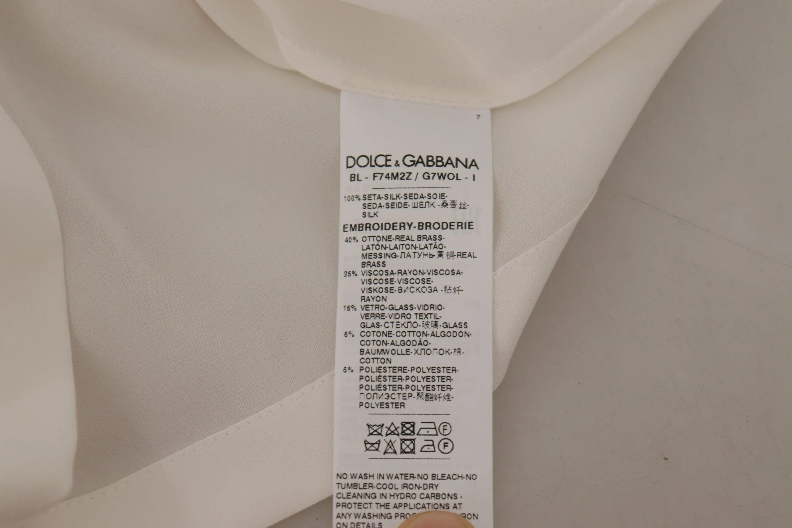 Dolce & Gabbana White Silk Gold DG Crown Crystal Blouse Top