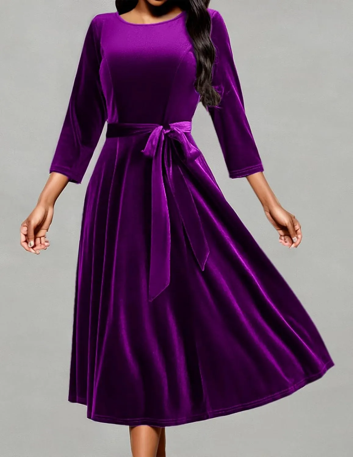 DRESSTELLS Velvet Cocktail Dress for Women, 2024 Winter Christmas Holiday Dress, 3/4 Long Sleeves Party Formal Dress