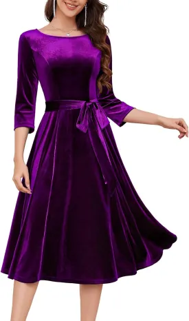 DRESSTELLS Velvet Cocktail Dress for Women, 2024 Winter Christmas Holiday Dress, 3/4 Long Sleeves Party Formal Dress