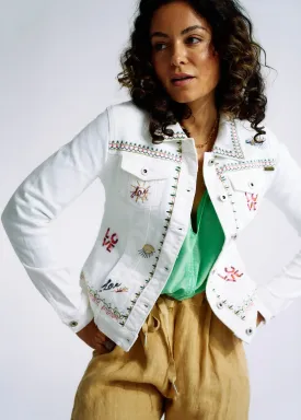 Embroidered Denim Love Jacket in White