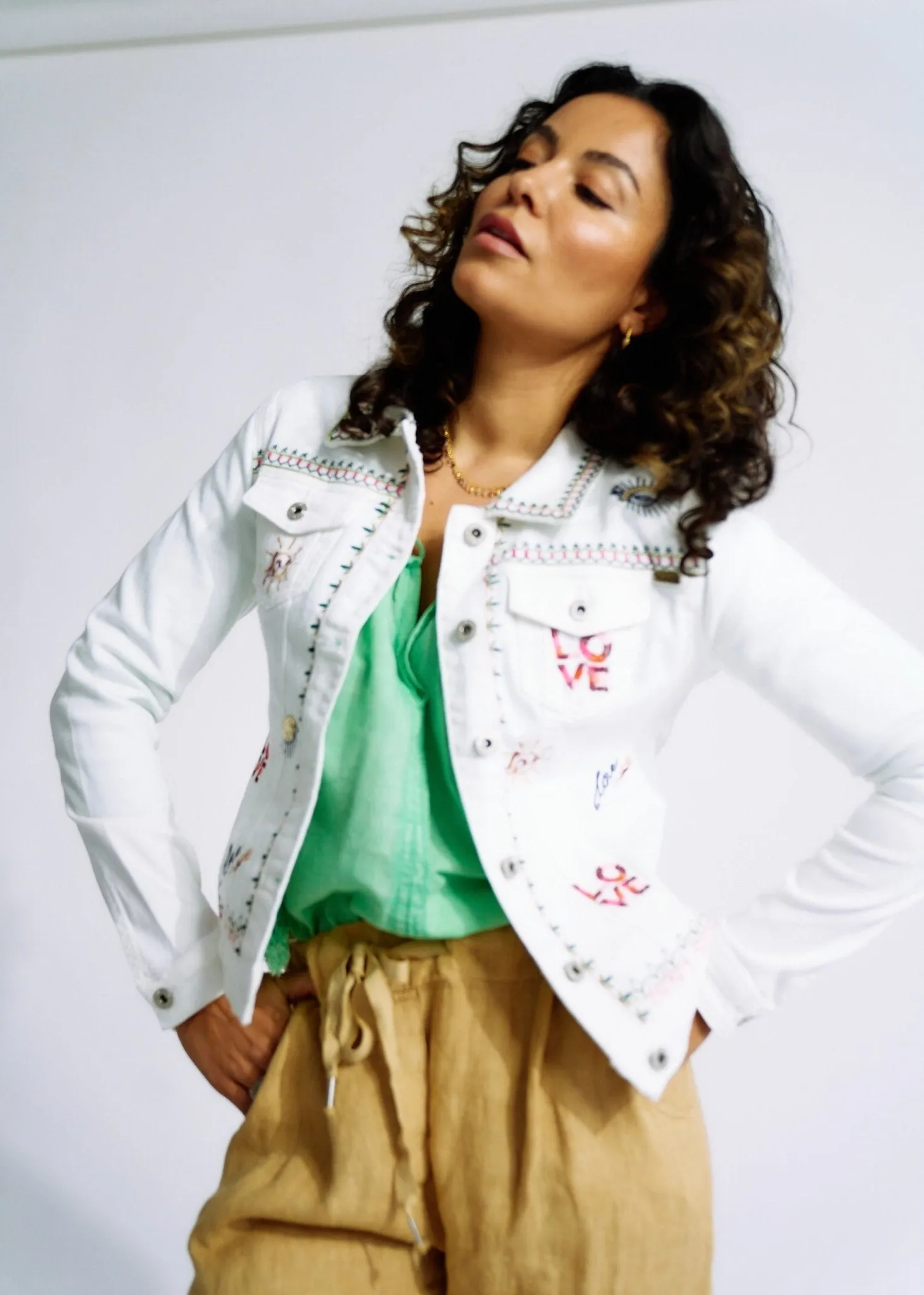 Embroidered Denim Love Jacket in White