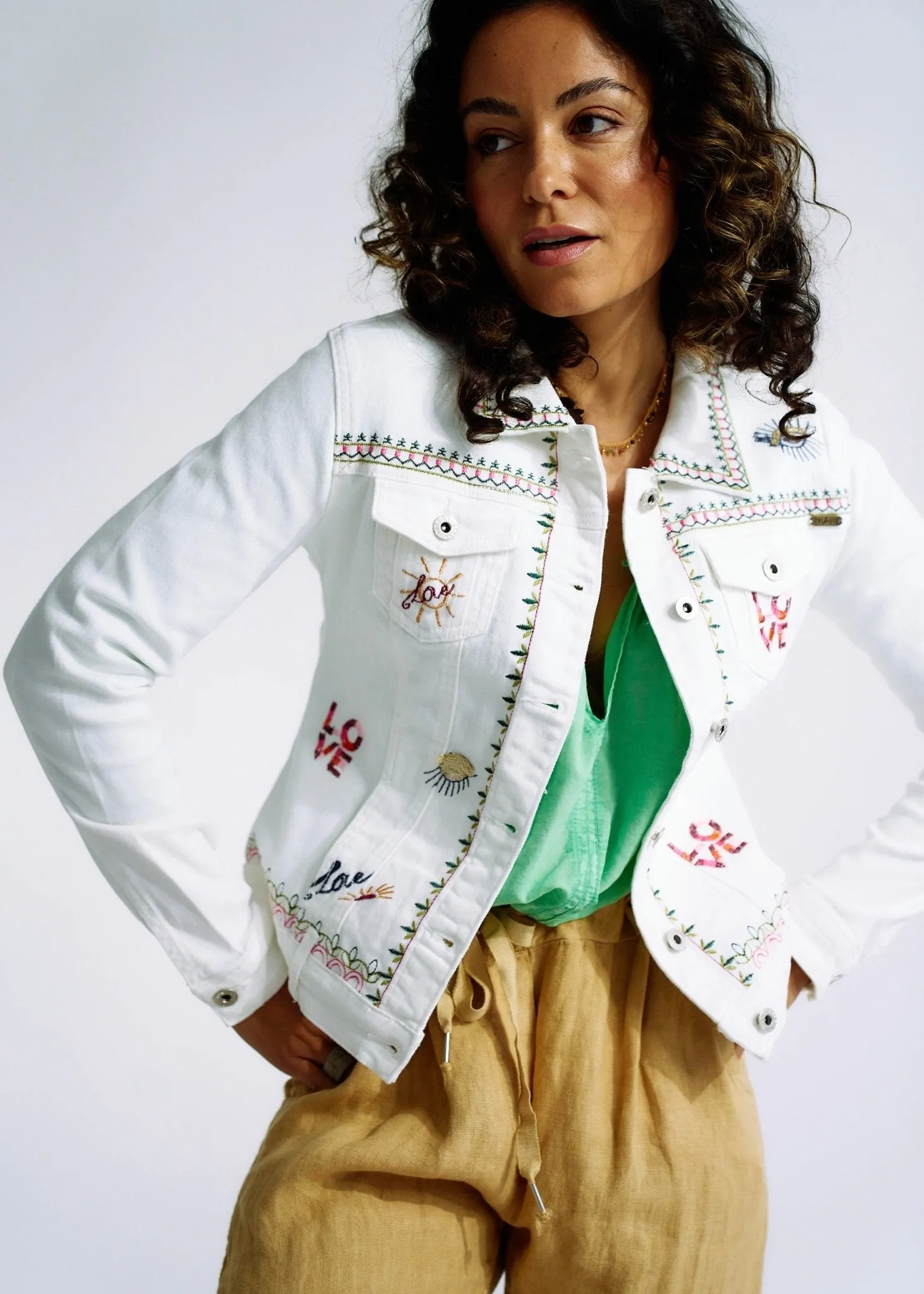 Embroidered Denim Love Jacket in White