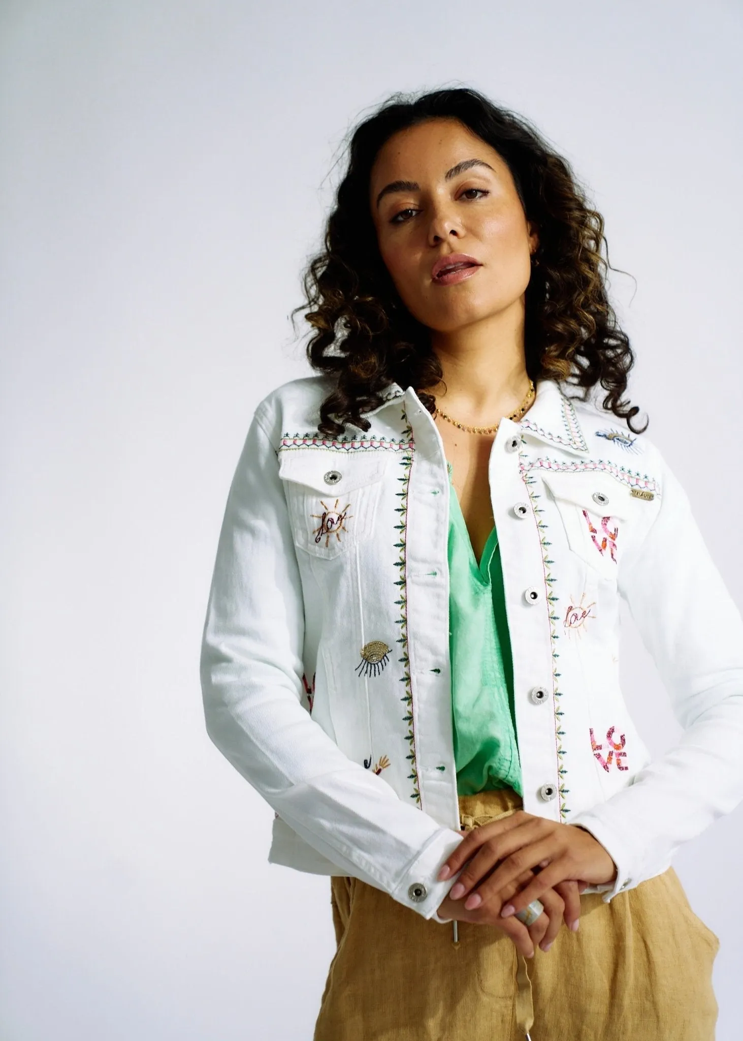 Embroidered Denim Love Jacket in White