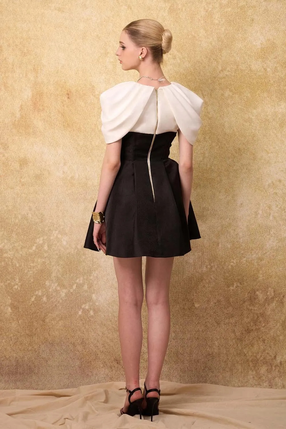 Enigma A-line Draped Taffeta Mini Dress