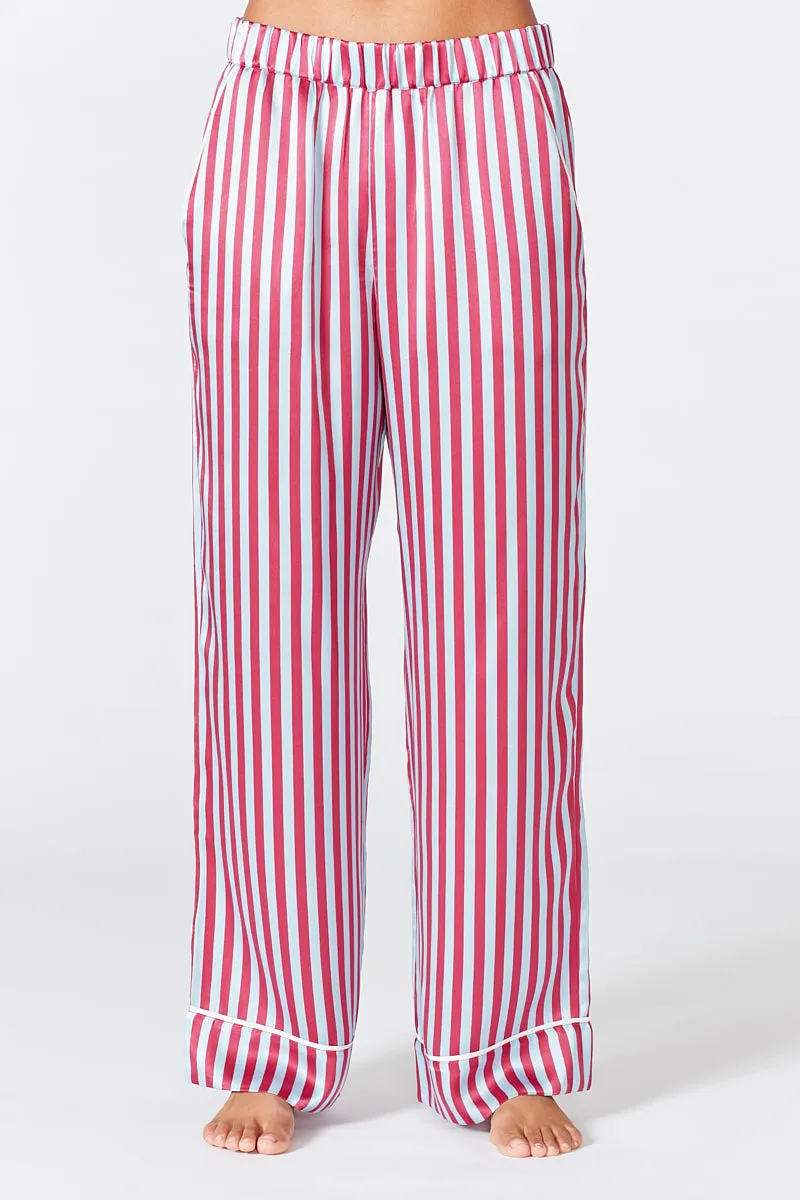 Evie Silk Pyjama Set - Camargue Red and Blue Stripe