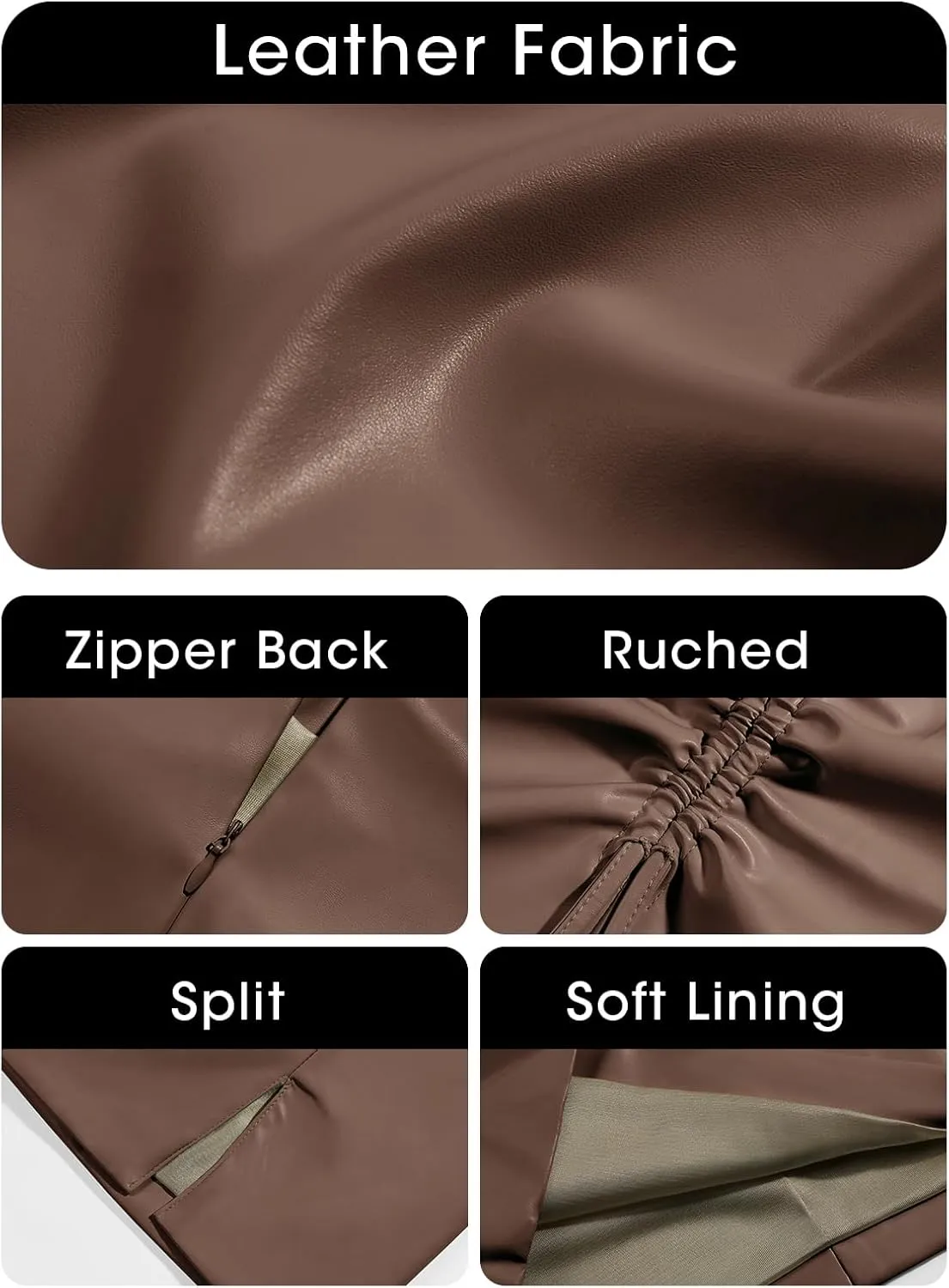 Fisoew Womens Leather Skirt Casual High Waist Ruched Split Summer Bodycon Mini Pencil Skirt