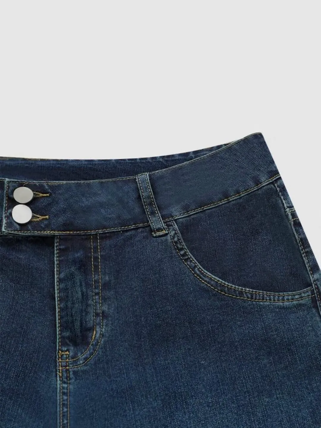 Flamingals Straight Leg Boyfriend Jeans for Women Button Hem Mid Waisted Bootcut Jeans