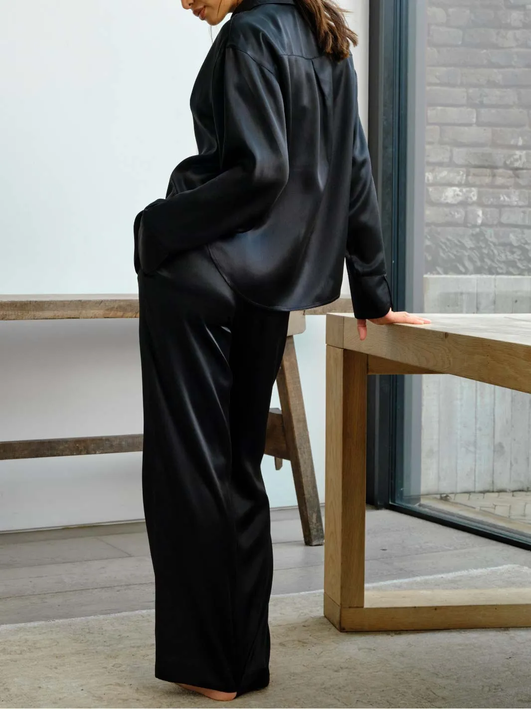 Fleur Du Jour Black Silk Trouser