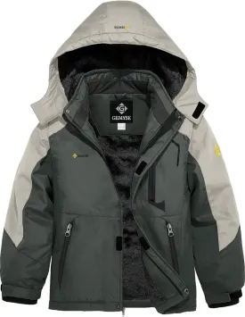 GEMYSE Boy's Waterproof Ski Snow Jacket Hooded Fleece Windproof Winter Jacket