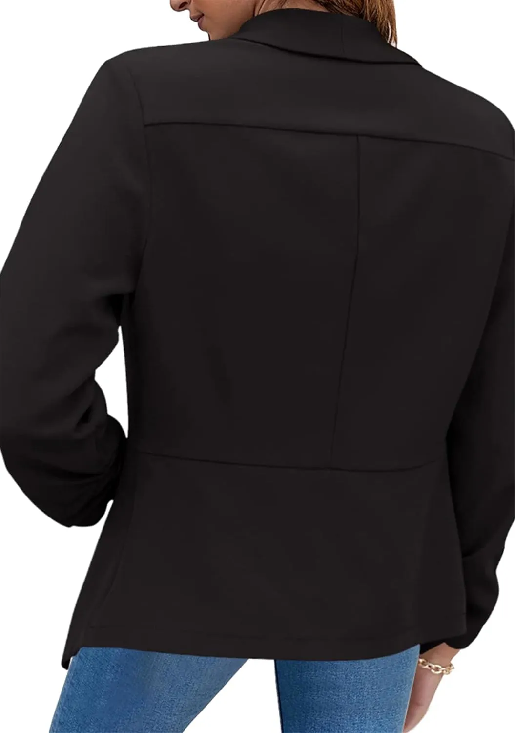 GRASWE Women's Open Front Button Casual Jacket Lapel Collared Summer Jacket Work Solid Long Sleeve Cardigan Jacket
