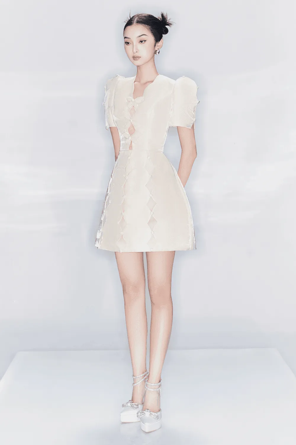 Griffith A-line Puffy Sleeved Taffeta Mini Dress
