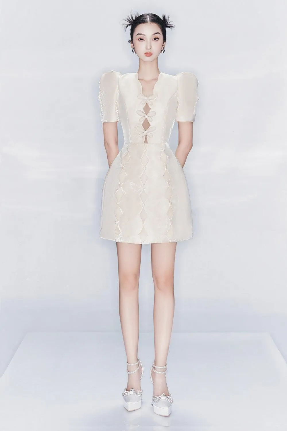 Griffith A-line Puffy Sleeved Taffeta Mini Dress