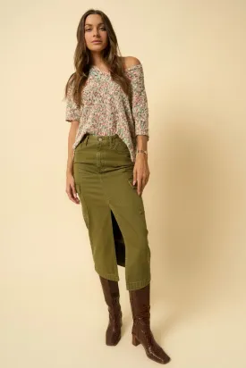 Hot Girl Denim Lab Cargo Midi Skirt In Olive