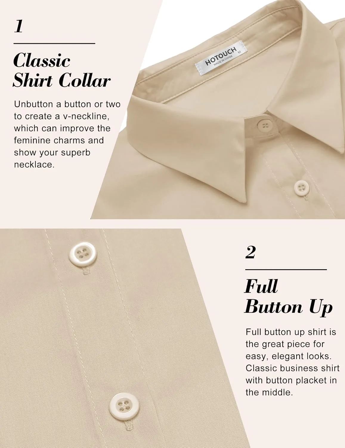 HOTOUCH Women's Basic Button Up Shirt Short Sleeve Stretchy Button Down Collared Shirts Waitress Work Shirt