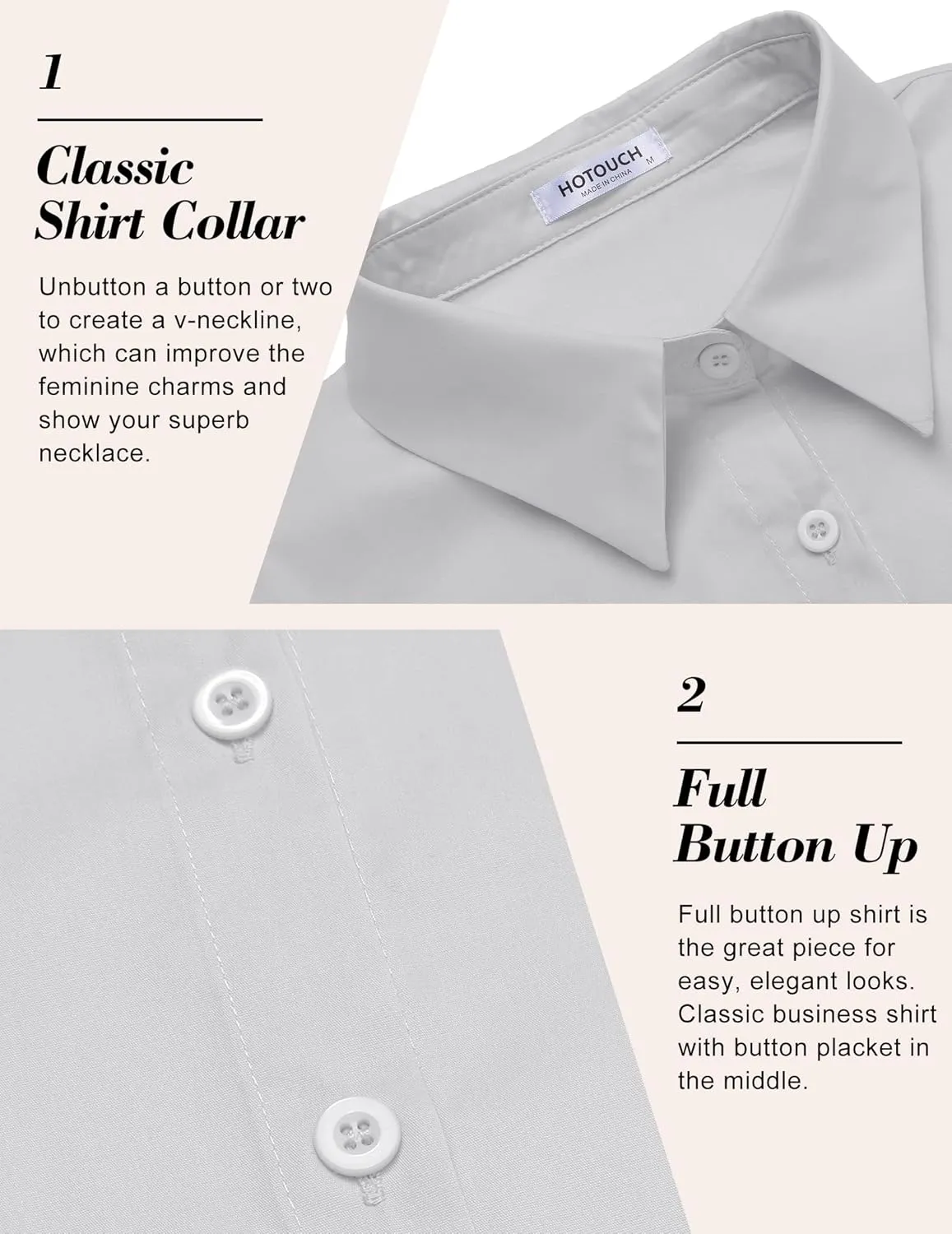 HOTOUCH Women's Basic Button Up Shirt Short Sleeve Stretchy Button Down Collared Shirts Waitress Work Shirt