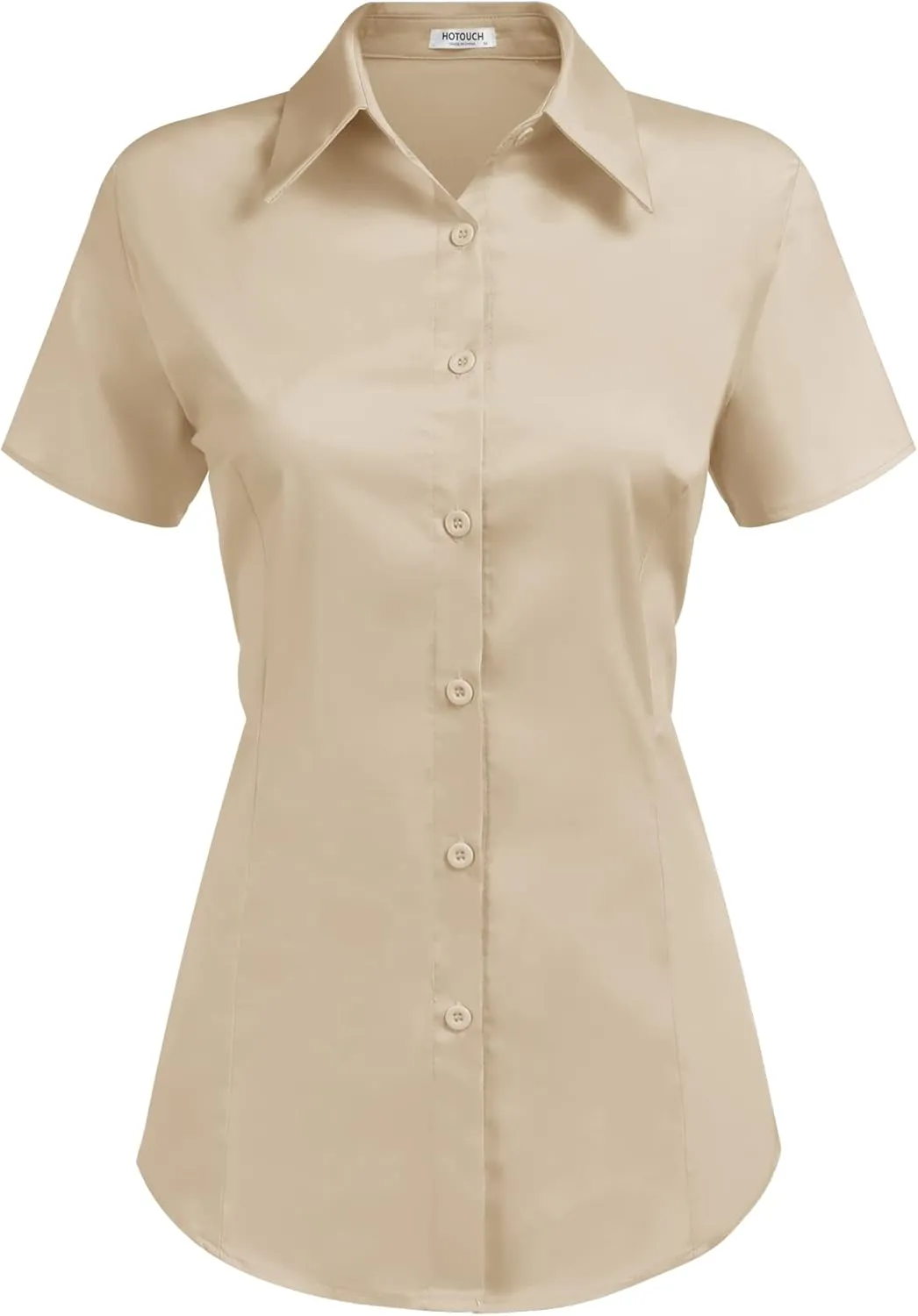 HOTOUCH Women's Basic Button Up Shirt Short Sleeve Stretchy Button Down Collared Shirts Waitress Work Shirt