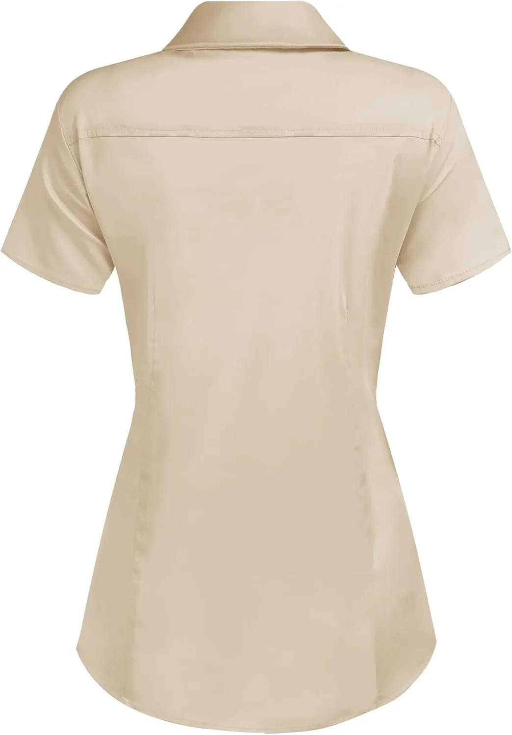 HOTOUCH Women's Basic Button Up Shirt Short Sleeve Stretchy Button Down Collared Shirts Waitress Work Shirt