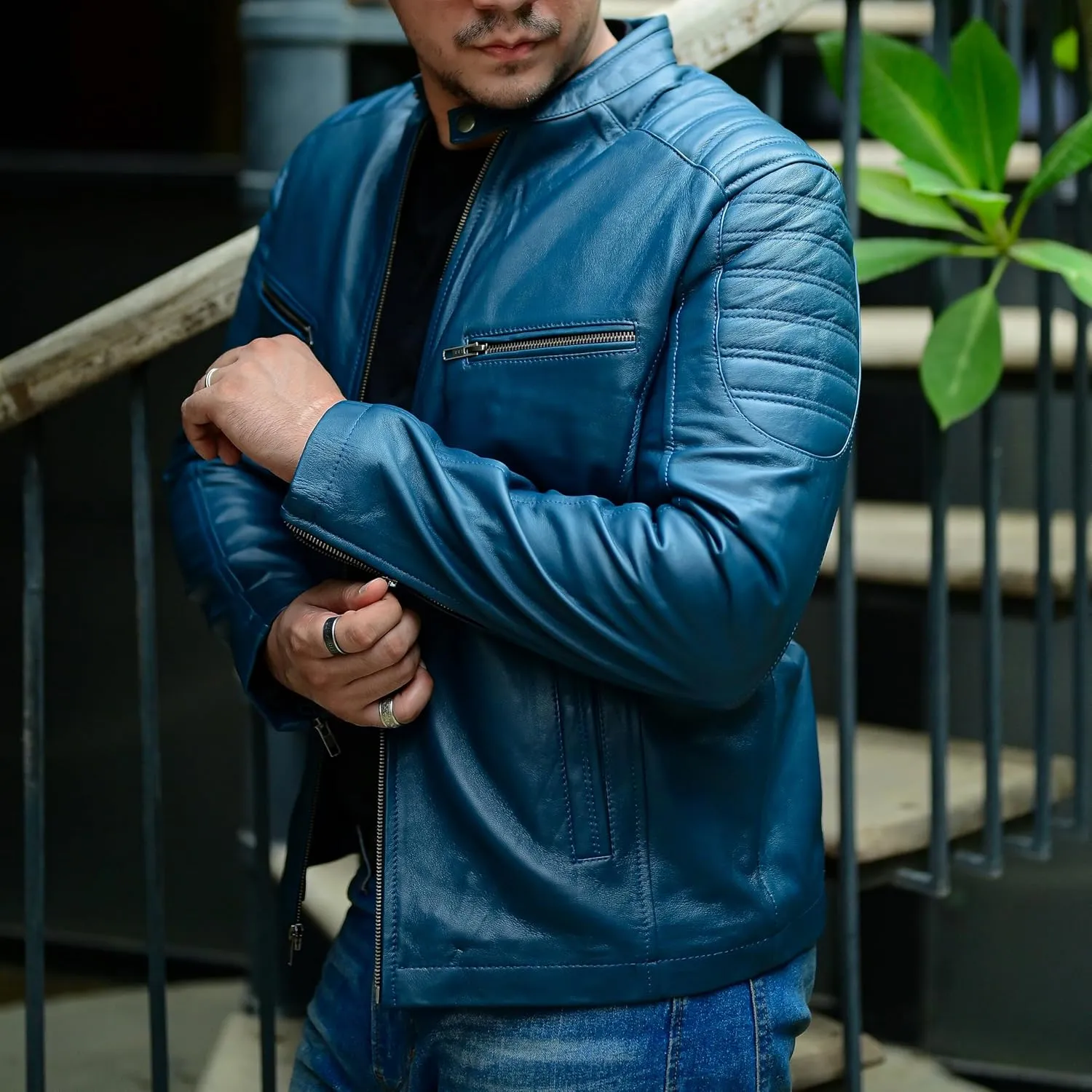 Jild Timeless Classic Leather Jacket Men - Biker Style Real Lambskin Caf Racer Vintage Look Motorcycle Jackets for Men