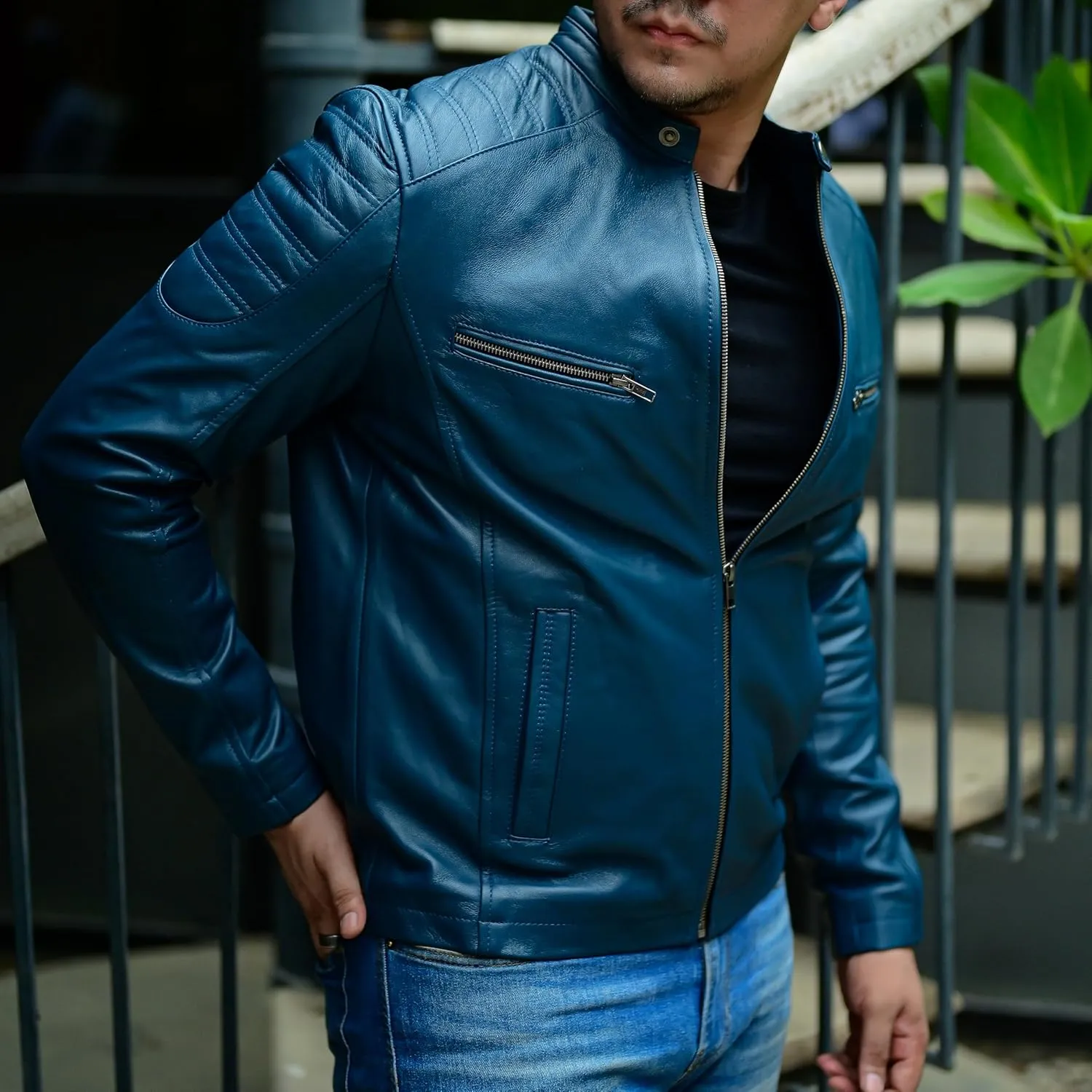 Jild Timeless Classic Leather Jacket Men - Biker Style Real Lambskin Caf Racer Vintage Look Motorcycle Jackets for Men