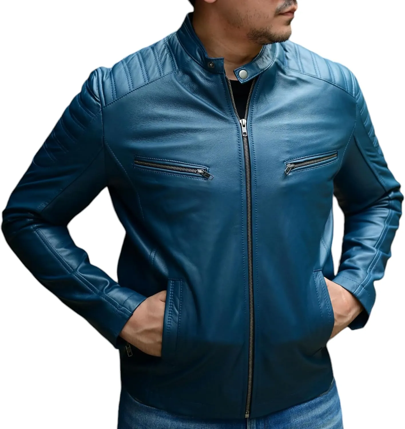 Jild Timeless Classic Leather Jacket Men - Biker Style Real Lambskin Caf Racer Vintage Look Motorcycle Jackets for Men