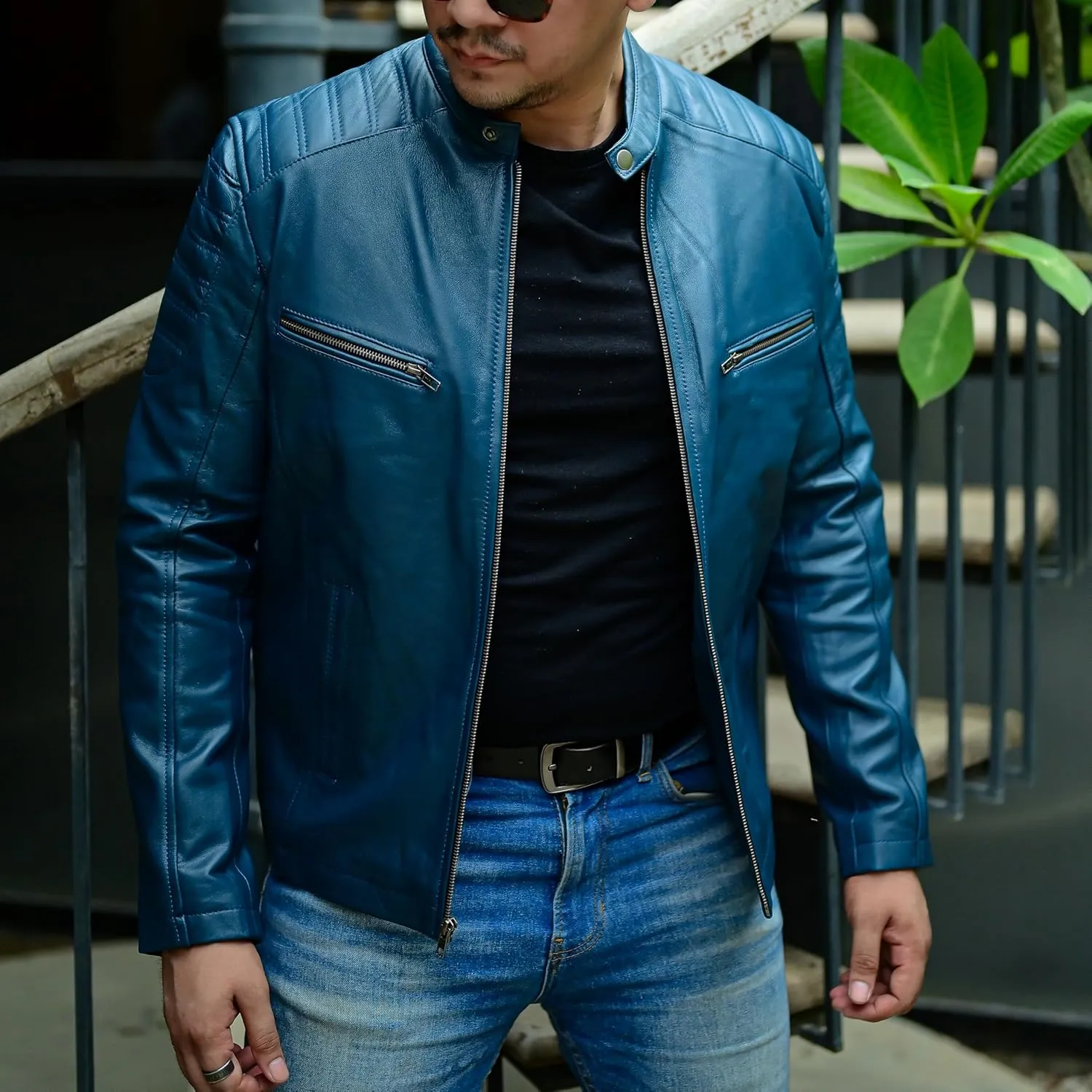 Jild Timeless Classic Leather Jacket Men - Biker Style Real Lambskin Caf Racer Vintage Look Motorcycle Jackets for Men