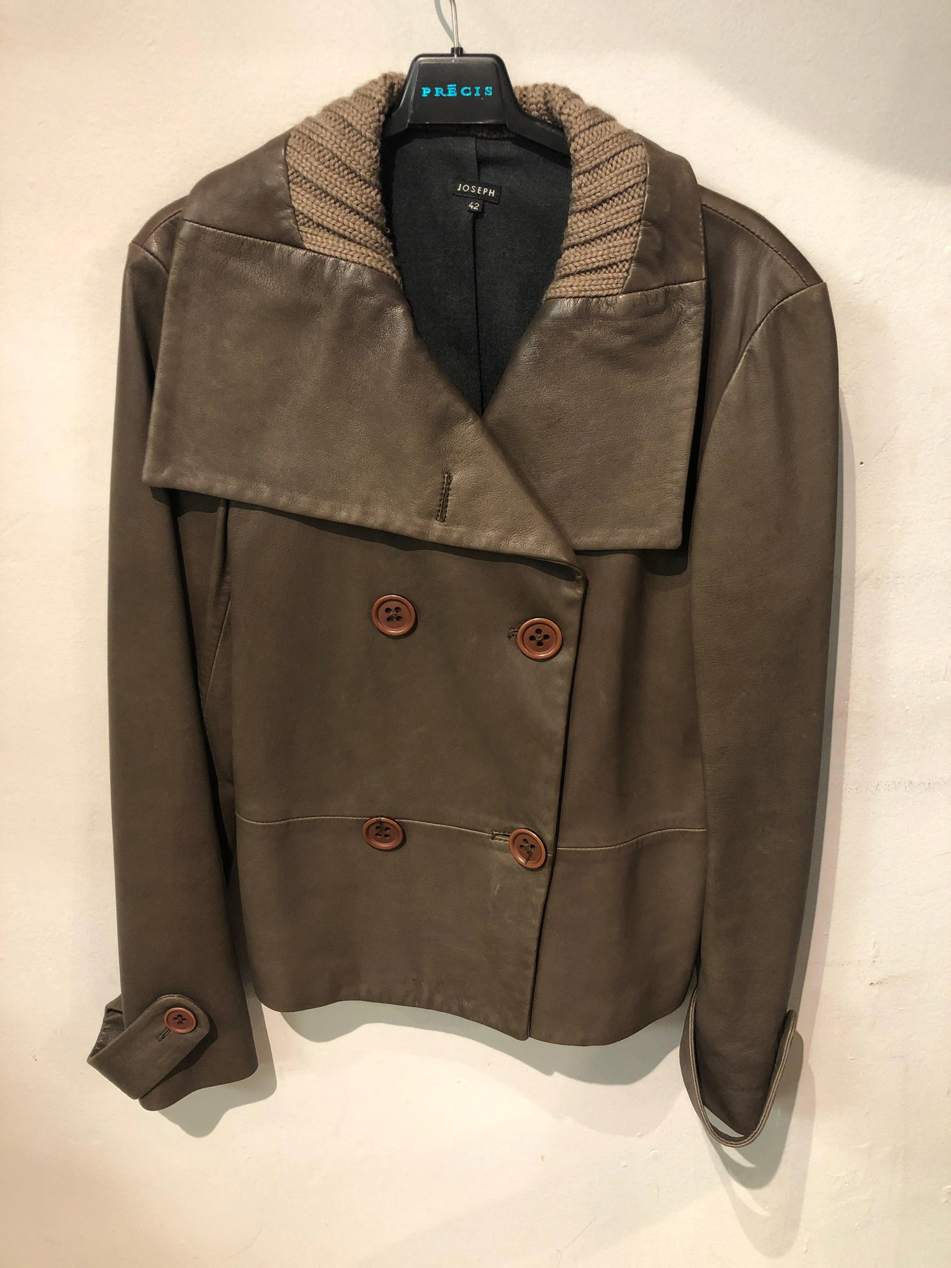 Joseph Brown Leather Jacket with Soft Collar Size 12 (42)