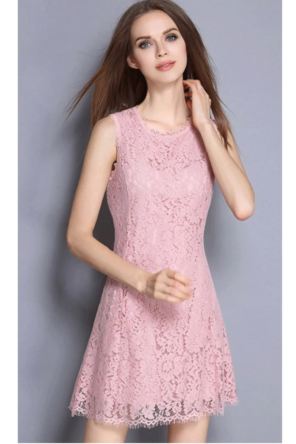 Ketty More Women Sleeveless High End Lace Covered Halter Dress-KMWD434