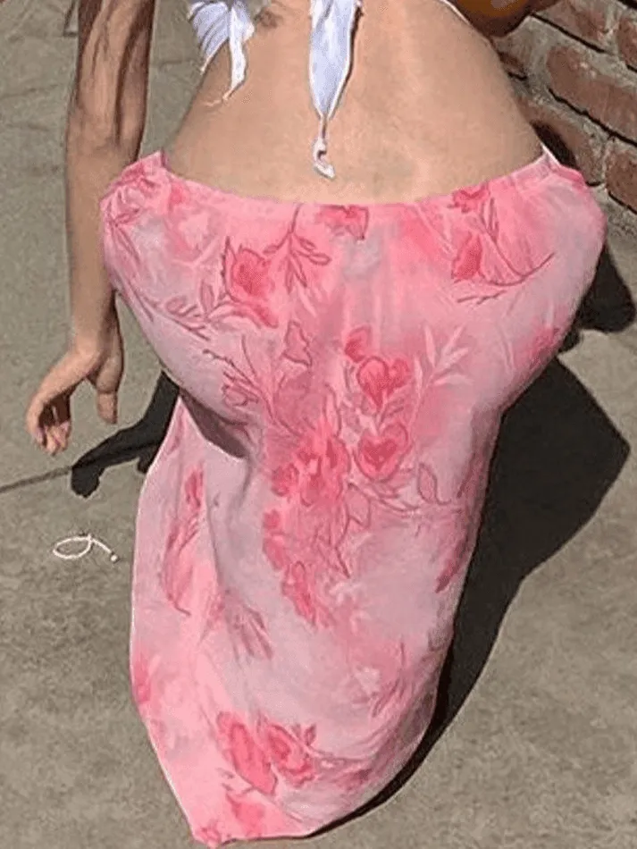 LANFUBEISI - Chiffon Floral Print Midi Skirt