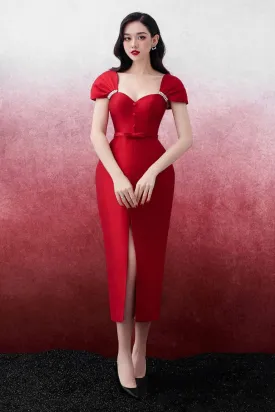 Laramie Pegged Sweetheart Neck Trerena Taffeta Midi Dress