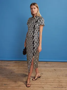 Leia Black Wallpaper Print Midi Dress