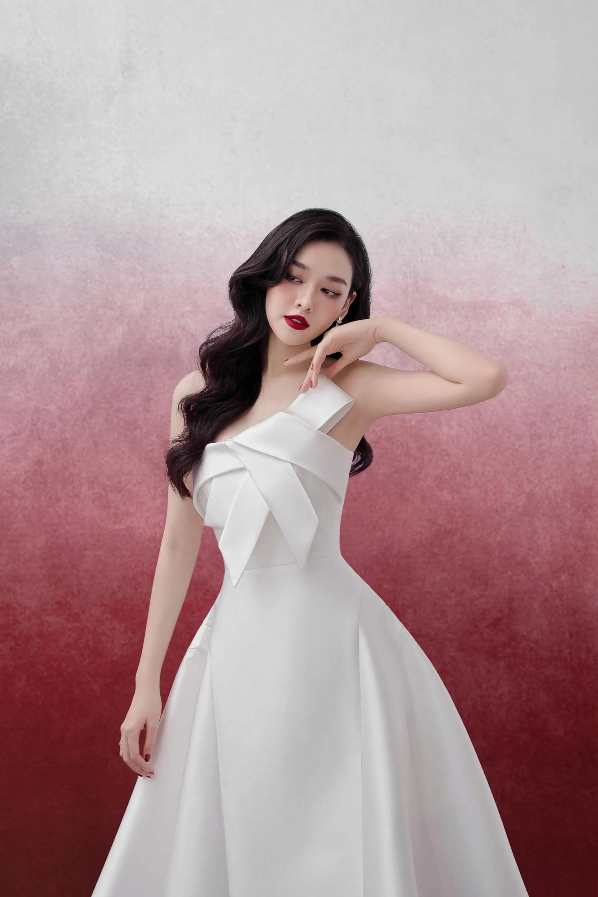 Lona Strapless Draped Trerena Taffeta Midi Dress