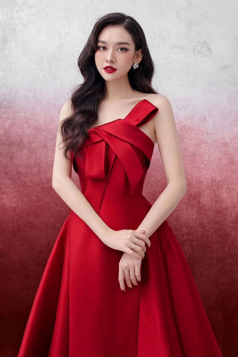 Lona Strapless Draped Trerena Taffeta Midi Dress