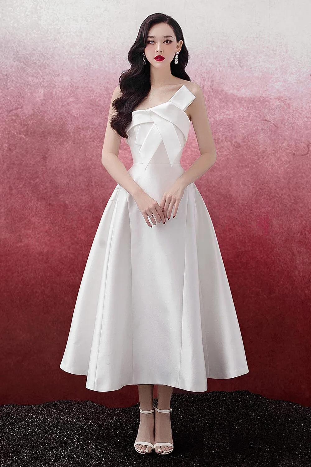 Lona Strapless Draped Trerena Taffeta Midi Dress