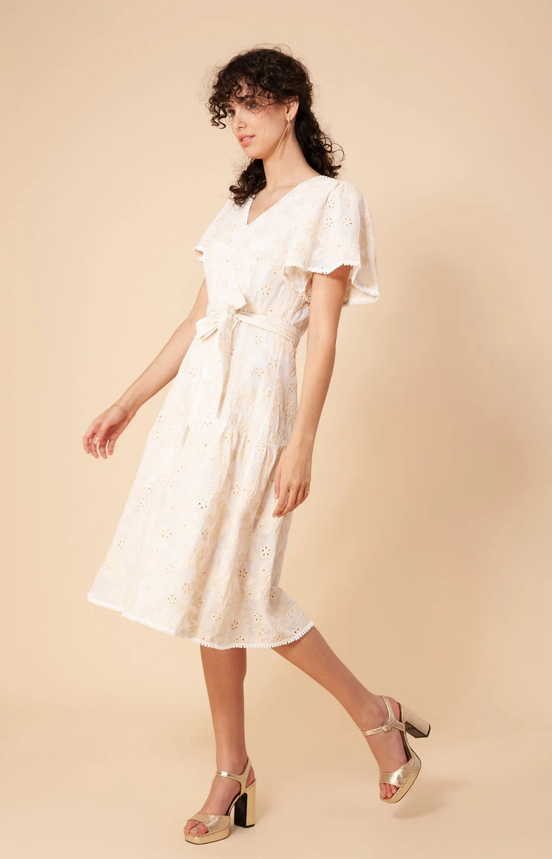 Mavis Embroidered Midi Eyelet Dress