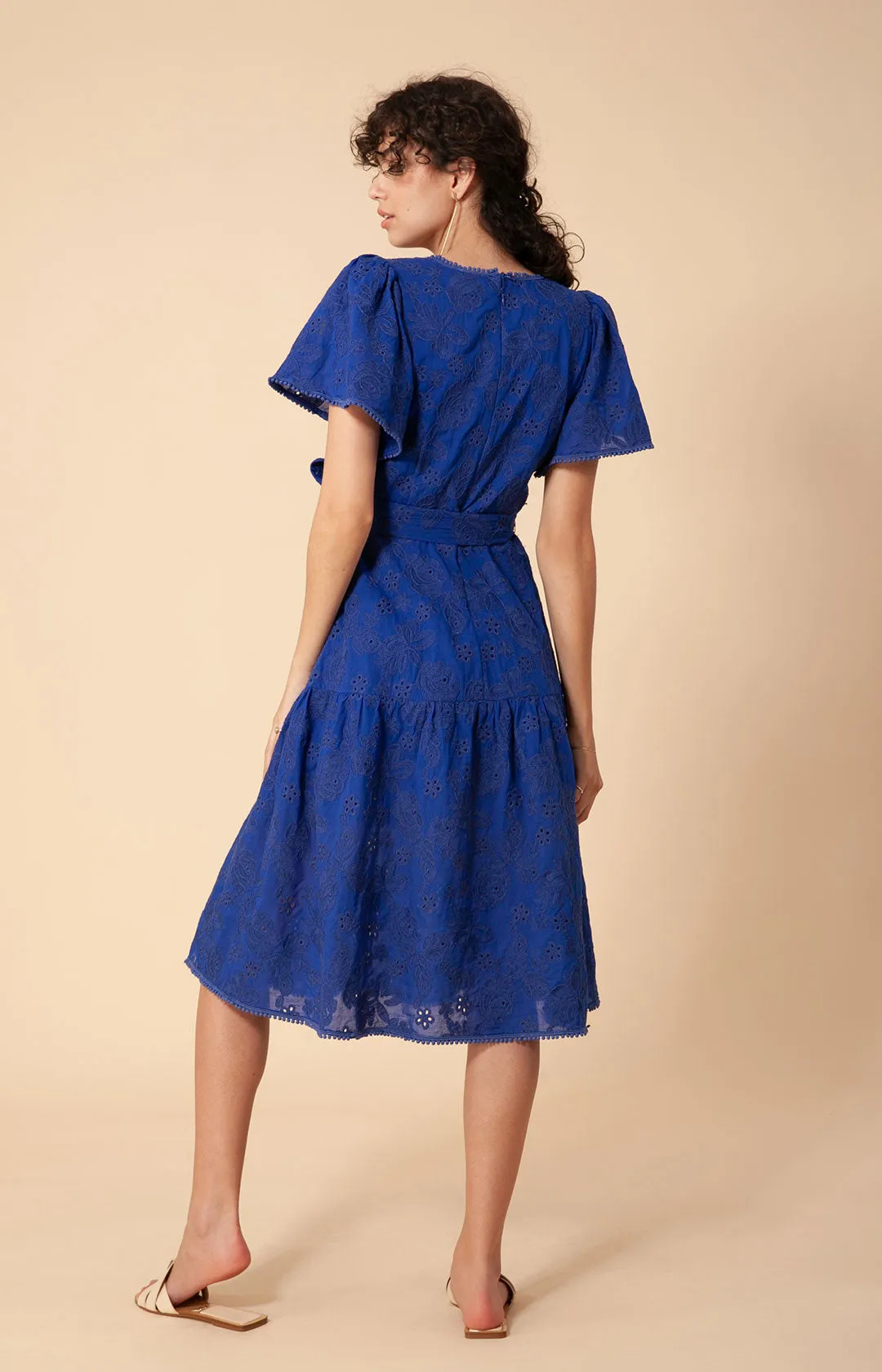 Mavis Embroidered Midi Eyelet Dress