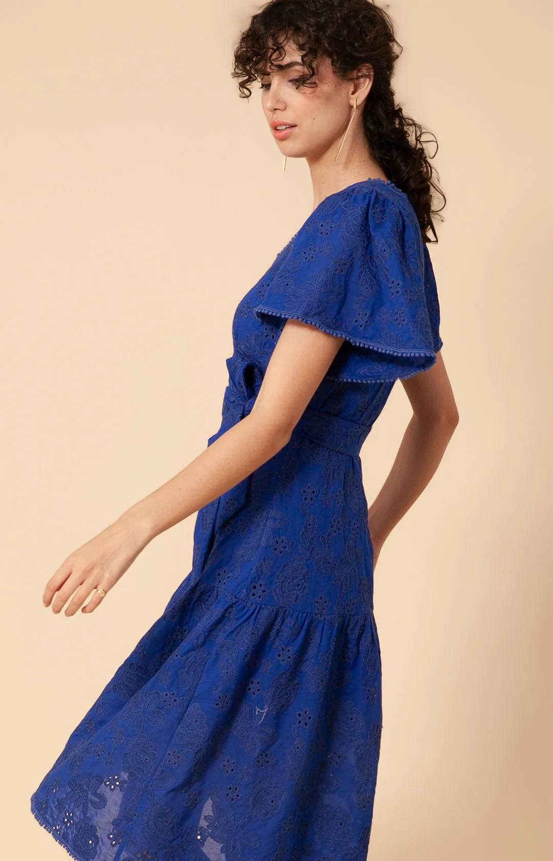 Mavis Embroidered Midi Eyelet Dress