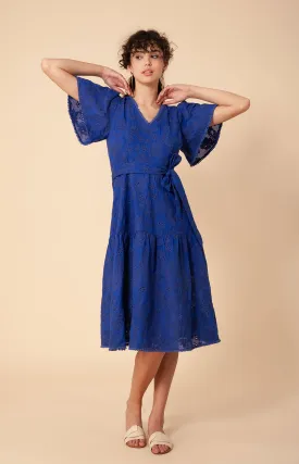 Mavis Embroidered Midi Eyelet Dress