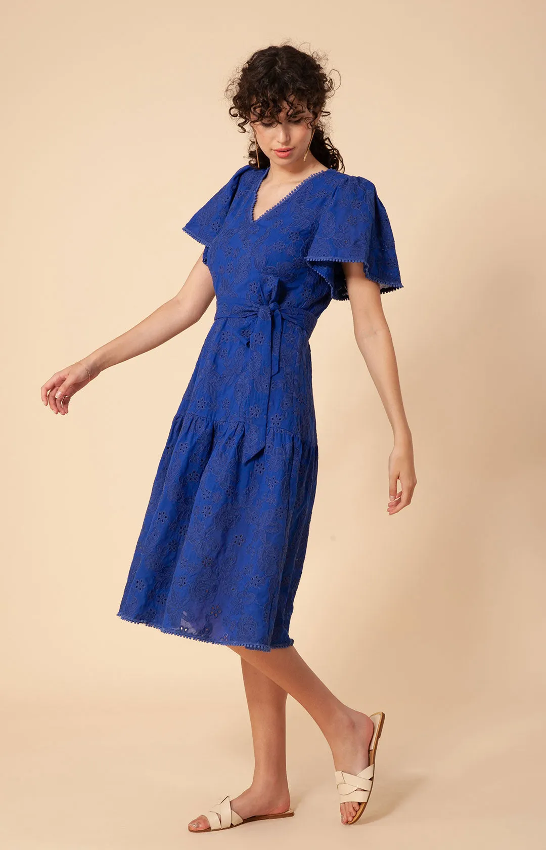 Mavis Embroidered Midi Eyelet Dress
